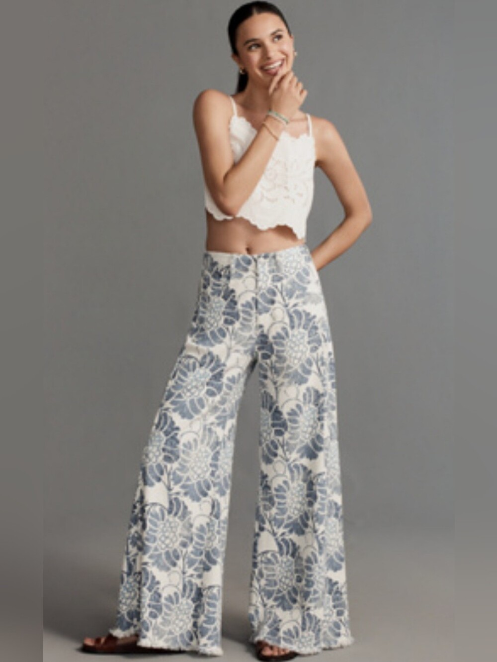 Anthropologie Floral Printed Wide Leg Jeans
